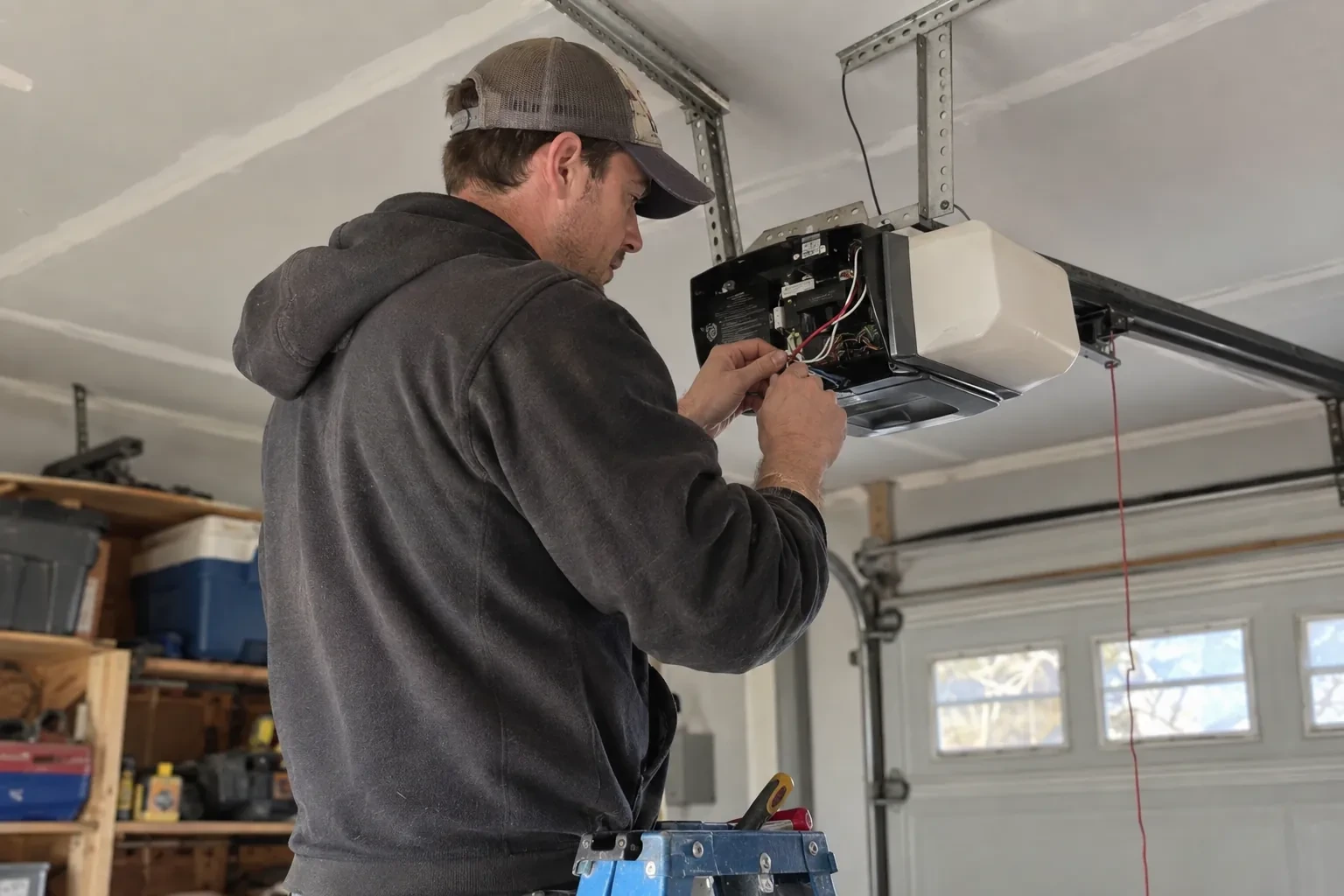 Illustrative garage doors scene; not an actual job — Tam O'Shanter